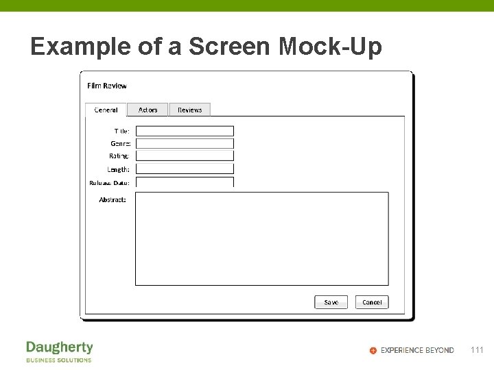 Example of a Screen Mock-Up 111 