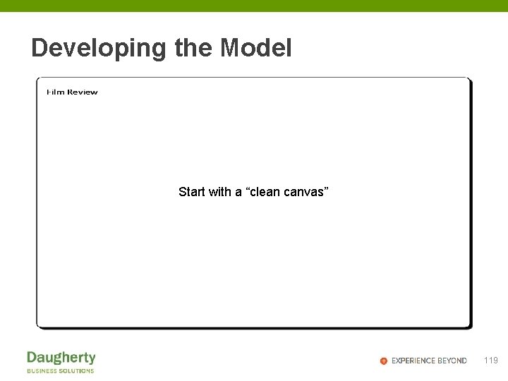 Developing the Model Start with a “clean canvas” 119 
