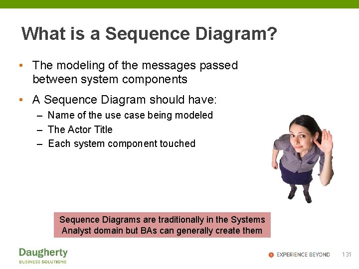 What is a Sequence Diagram? • The modeling of the messages passed between system