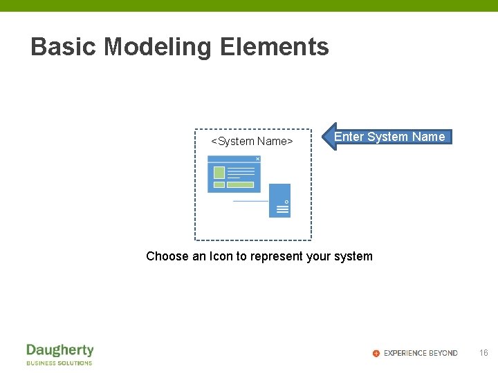 Basic Modeling Elements <System Name> Enter System Name Choose an Icon to represent your