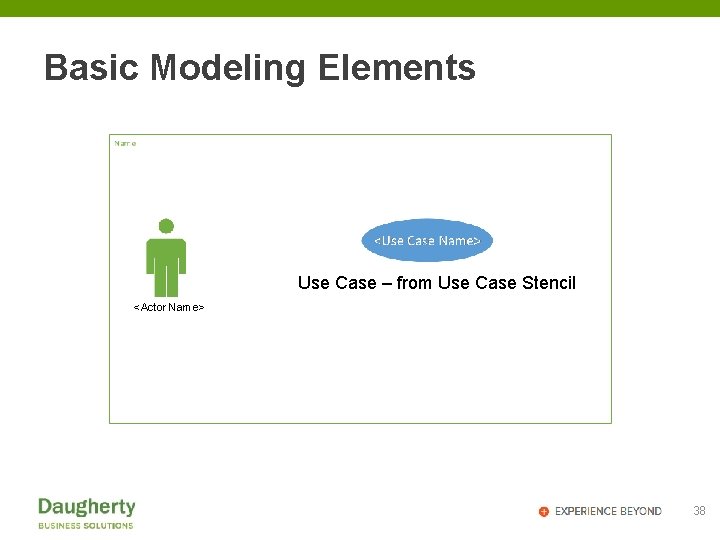 Basic Modeling Elements Use Case – from Use Case Stencil <Actor Name> 38 
