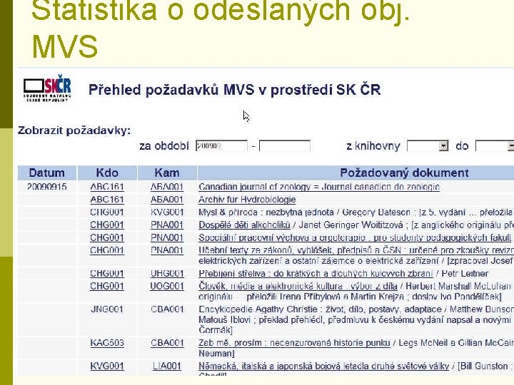 Statistika o odeslaných obj. MVS 