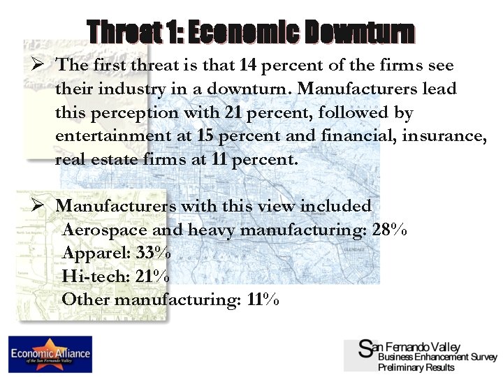 Threat 1: Economic Downturn Ø The first threat is that 14 percent of the