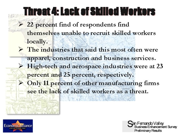 Threat 4: Lack of Skilled Workers Ø 22 percent find of respondents find themselves