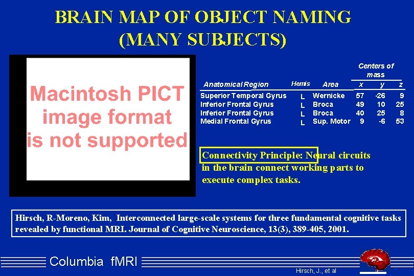 BRAIN MAP OF OBJECT NAMING (MANY SUBJECTS) Anatomical Region Superior Temporal Gyrus Inferior Frontal