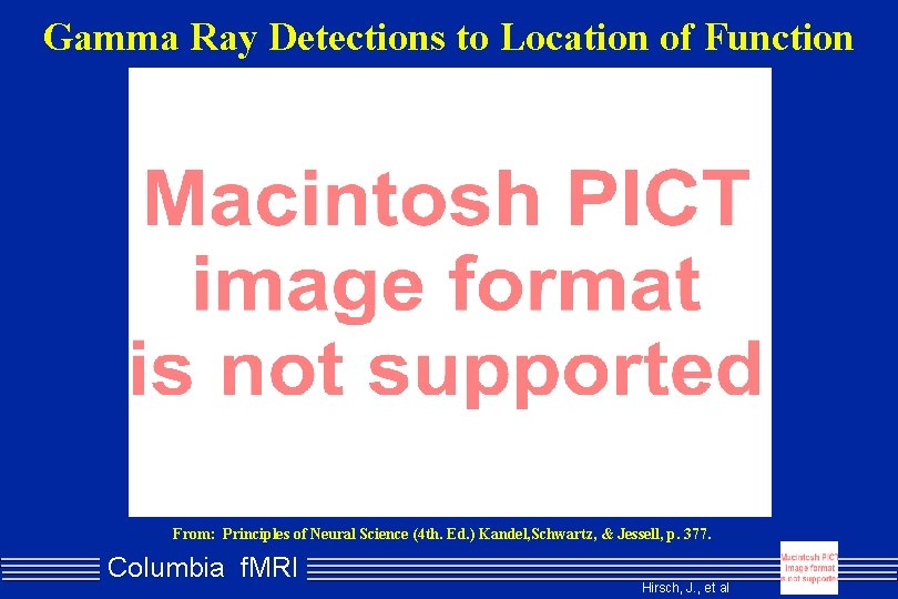 Gamma Ray Detections to Location of Function From: Principles of Neural Science (4 th.