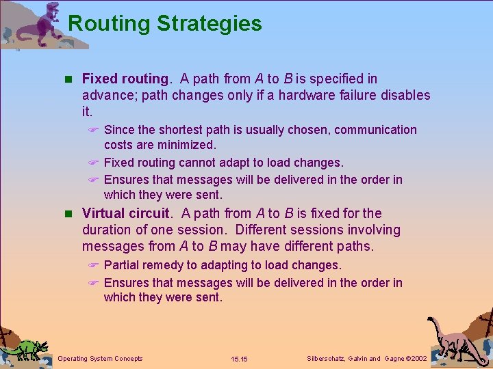 Routing Strategies n Fixed routing. A path from A to B is specified in