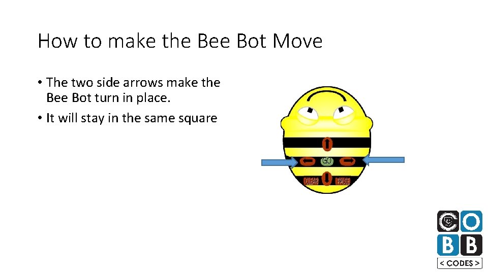 How to make the Bee Bot Move • The two side arrows make the