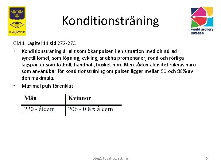 Konditionsträning CM 1 Kapitel 11 sid 272 -273 • Konditionsträning är allt som ökar