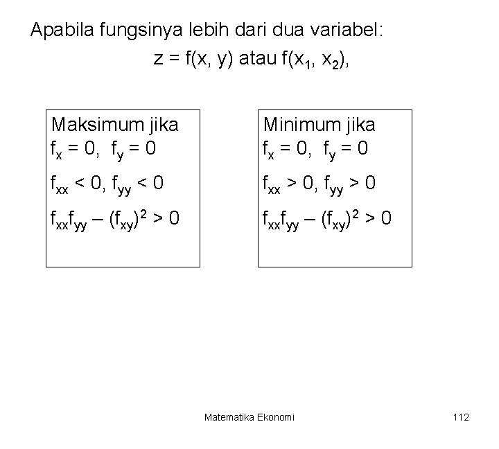 Apabila fungsinya lebih dari dua variabel: z = f(x, y) atau f(x 1, x