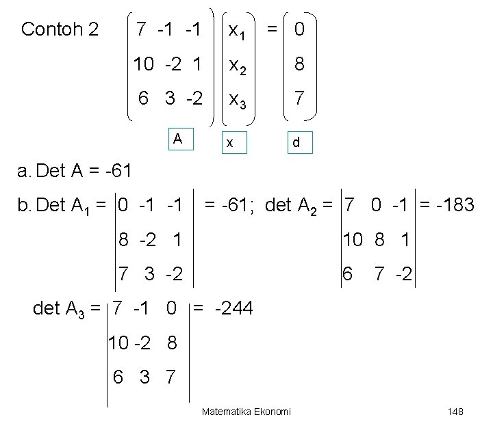 Contoh 2 7 -1 -1 x 1 = 0 10 -2 1 x 2