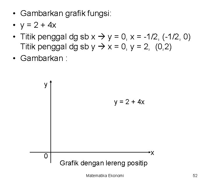  • Gambarkan grafik fungsi: • y = 2 + 4 x • Titik