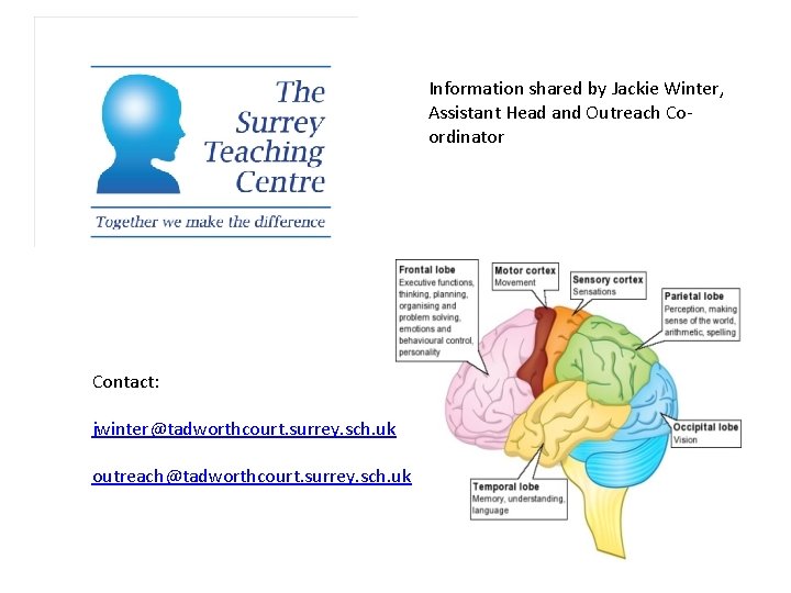 Information shared by Jackie Winter, Assistant Head and Outreach Coordinator Contact: jwinter@tadworthcourt. surrey. sch.