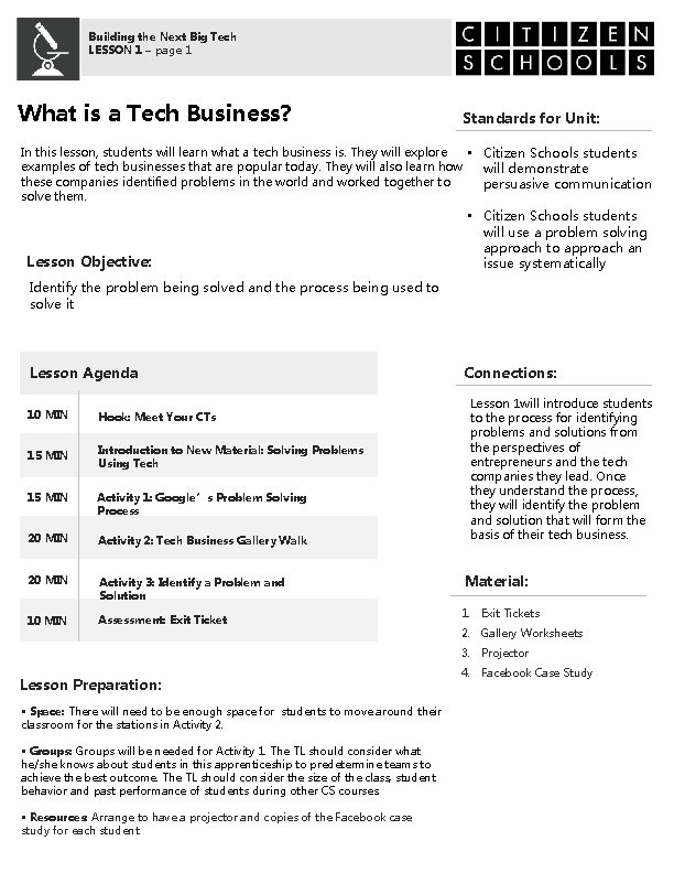 Building the Next Big Tech LESSON 1 – page 1 What is a Tech