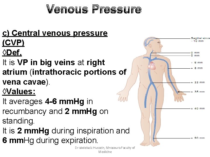 Venous Pressure c) Central venous pressure (CVP) ◊Def, It is VP in big veins