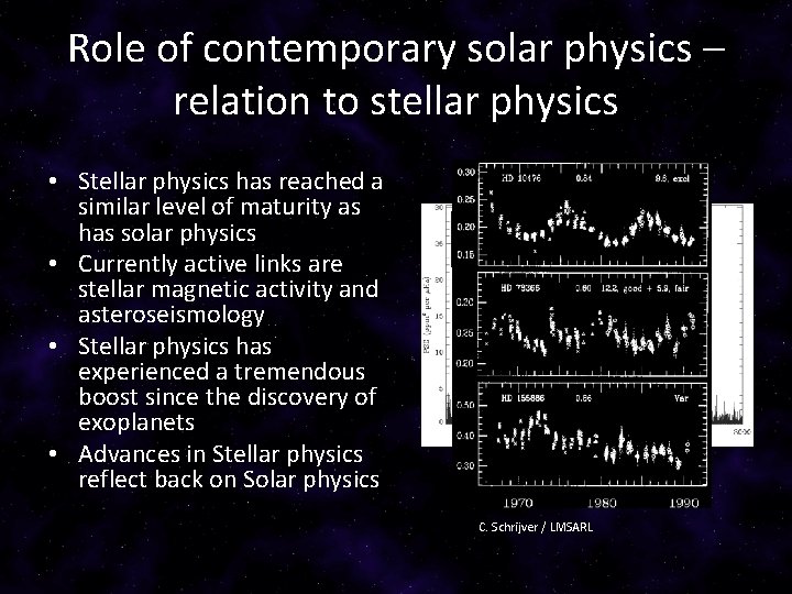Role of contemporary solar physics – relation to stellar physics • Stellar physics has