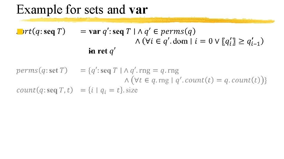 Example for sets and var n 