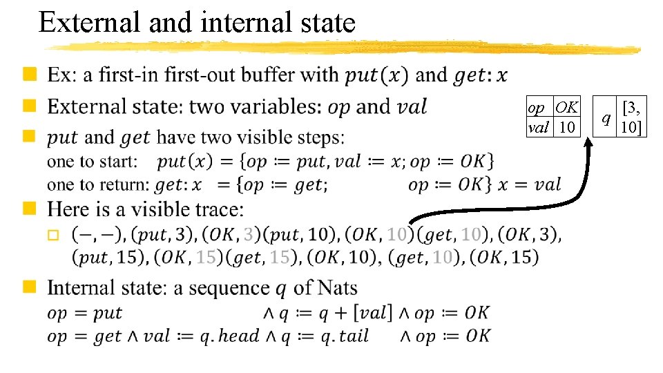 External and internal state n op OK val 10 [3, q 10] 