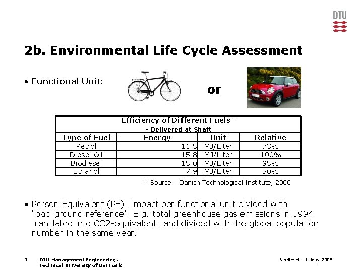 2 b. Environmental Life Cycle Assessment • Functional Unit: or Efficiency of Different Fuels*