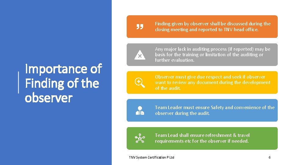 Finding given by observer shall be discussed during the closing meeting and reported to Finding given by observer shall be discussed during the closing meeting and reported to
