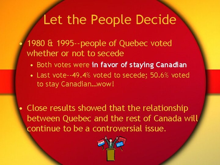 Let the People Decide • 1980 & 1995 --people of Quebec voted whether or