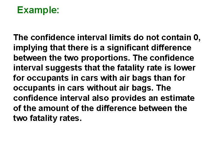 Example: The confidence interval limits do not contain 0, implying that there is a