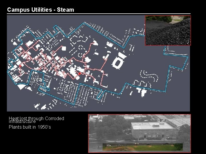 Campus Utilities - Steam Heat lost through Corroded infrastructure Plants built in 1950’s 
