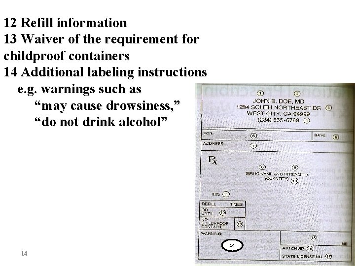 12 Refill information 13 Waiver of the requirement for childproof containers 14 Additional labeling 12 Refill information 13 Waiver of the requirement for childproof containers 14 Additional labeling