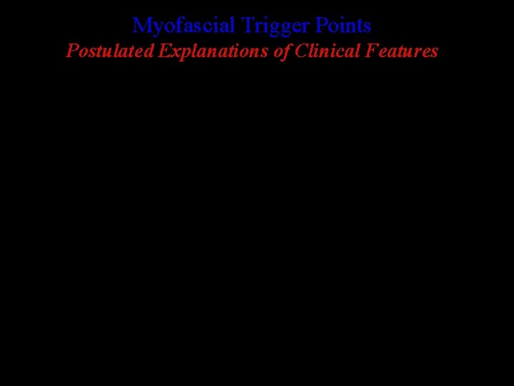 Myofascial Trigger Points Postulated Explanations of Clinical Features 