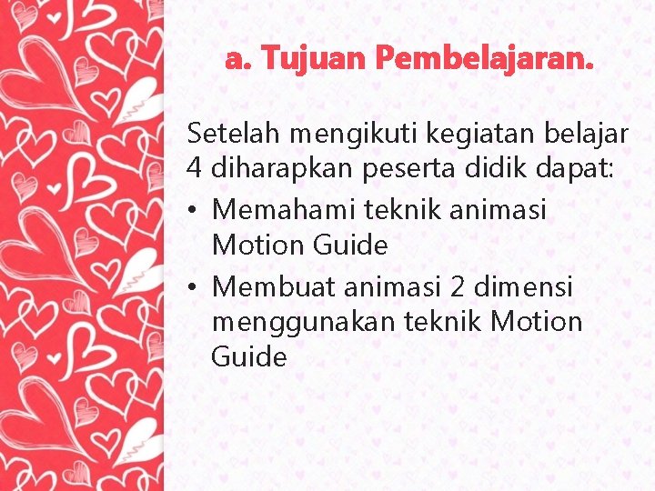 a. Tujuan Pembelajaran. Setelah mengikuti kegiatan belajar 4 diharapkan peserta didik dapat: • Memahami