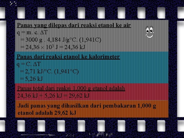 Panas yang dilepas dari reaksi etanol ke air q = m. c. T =