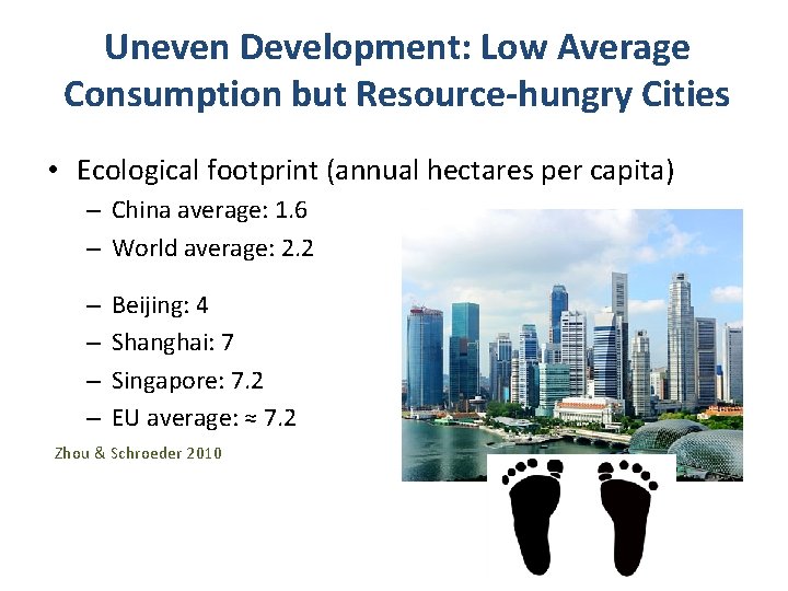 Uneven Development: Low Average Consumption but Resource-hungry Cities • Ecological footprint (annual hectares per