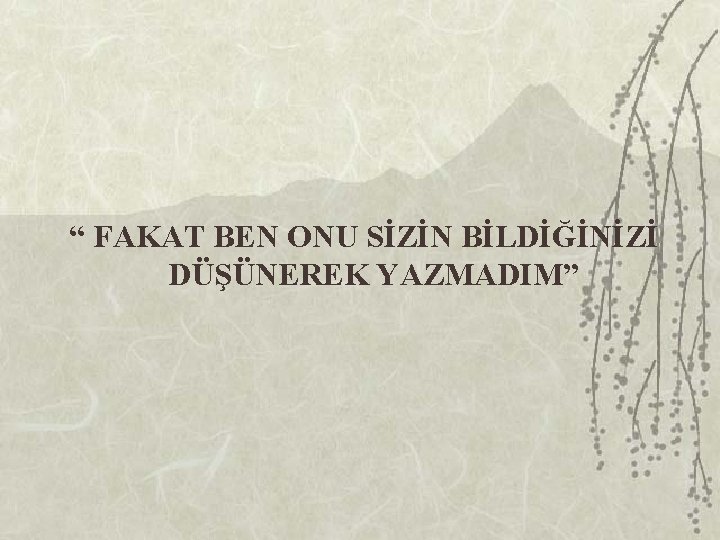 “ FAKAT BEN ONU SİZİN BİLDİĞİNİZİ DÜŞÜNEREK YAZMADIM” 