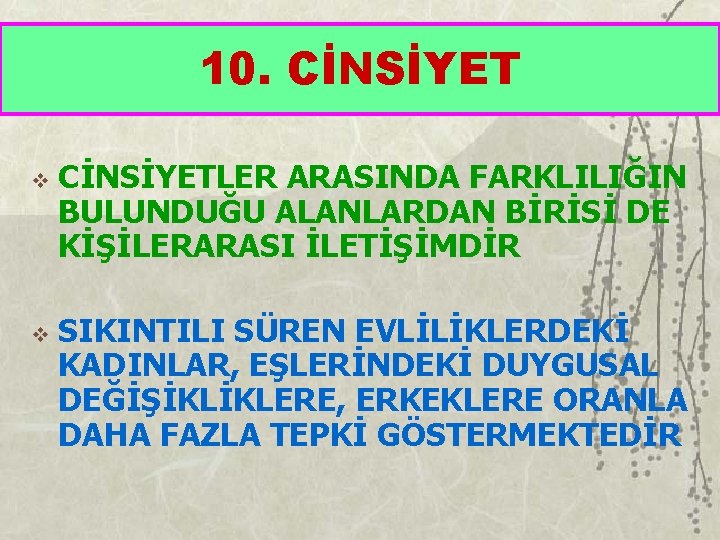 10. CİNSİYET v v CİNSİYETLER ARASINDA FARKLILIĞIN BULUNDUĞU ALANLARDAN BİRİSİ DE KİŞİLERARASI İLETİŞİMDİR SIKINTILI