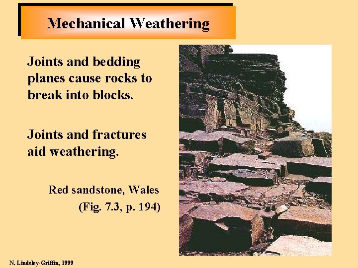 Mechanical Weathering Joints and bedding planes cause rocks to break into blocks. Joints and