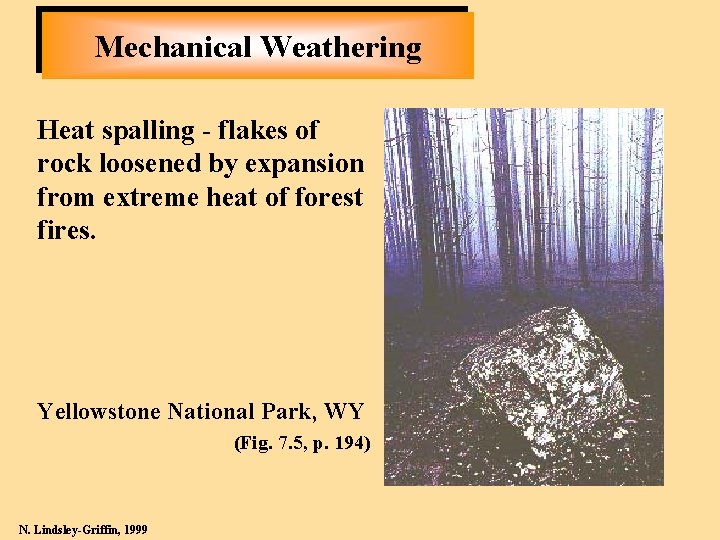 Mechanical Weathering Heat spalling - flakes of rock loosened by expansion from extreme heat
