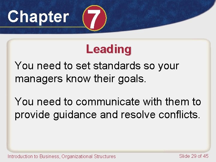 Chapter 7 Leading You need to set standards so your managers know their goals.