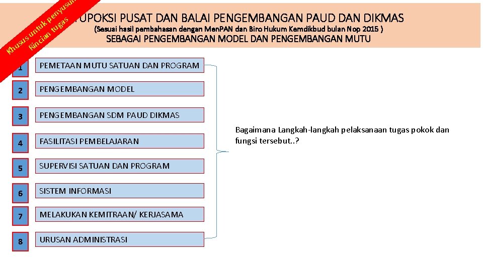 su u ny e p as TUPOKSI PUSAT DAN BALAI PENGEMBANGAN PAUD DAN DIKMAS