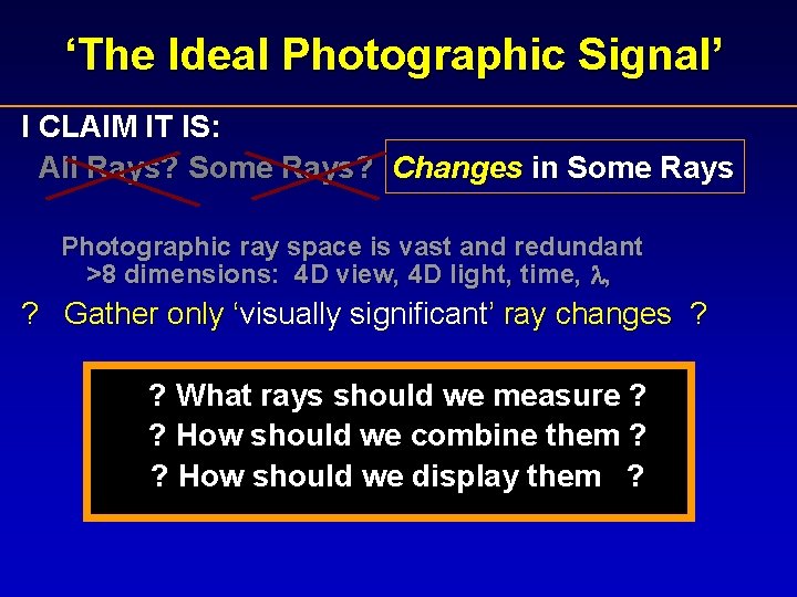 ‘The Ideal Photographic Signal’ I CLAIM IT IS: All Rays? Some Rays? Changes in