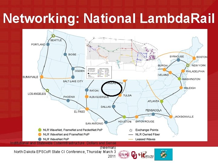 Networking: National Lambda. Rail Institutional and Statewide Cyberinfrastructure: Dollars and Sense (Neeman) North Dakota