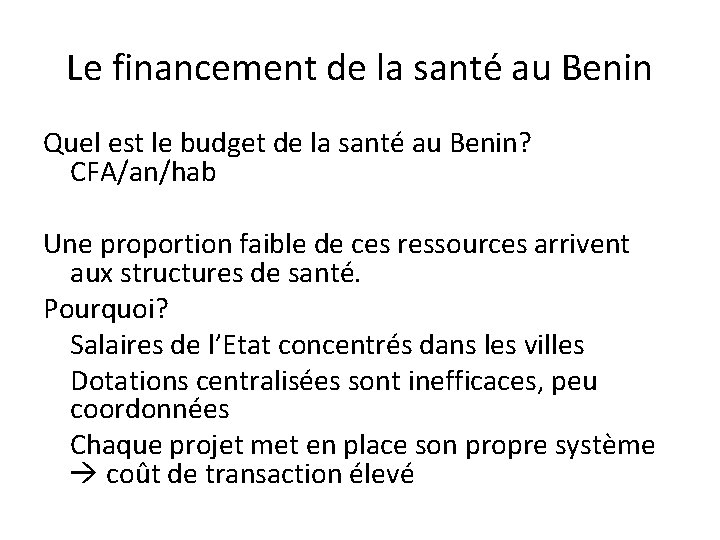 Le financement de la santé au Benin Quel est le budget de la santé