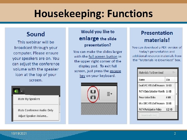 Housekeeping: Functions 10/19/2021 2 