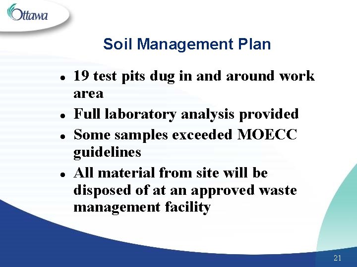Soil Management Plan l l 19 test pits dug in and around work area
