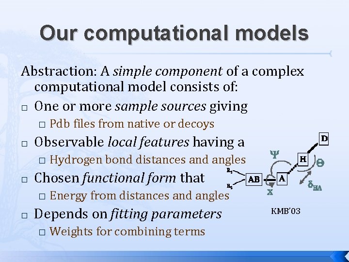 Our computational models Abstraction: A simple component of a complex computational model consists of: