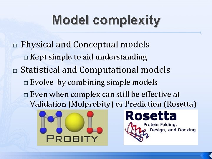 Model complexity � Physical and Conceptual models � � Kept simple to aid understanding