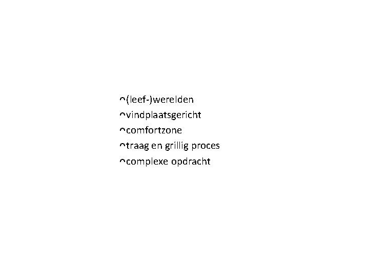 ᴖ (leef-)werelden ᴖ vindplaatsgericht ᴖ comfortzone ᴖ traag en grillig proces ᴖ complexe opdracht