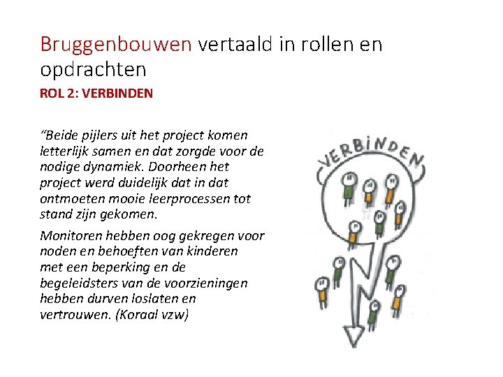 Bruggenbouwen vertaald in rollen en opdrachten ROL 2: VERBINDEN “Beide pijlers uit het project