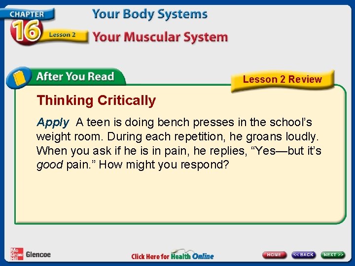 Lesson 2 Review Thinking Critically Apply A teen is doing bench presses in the