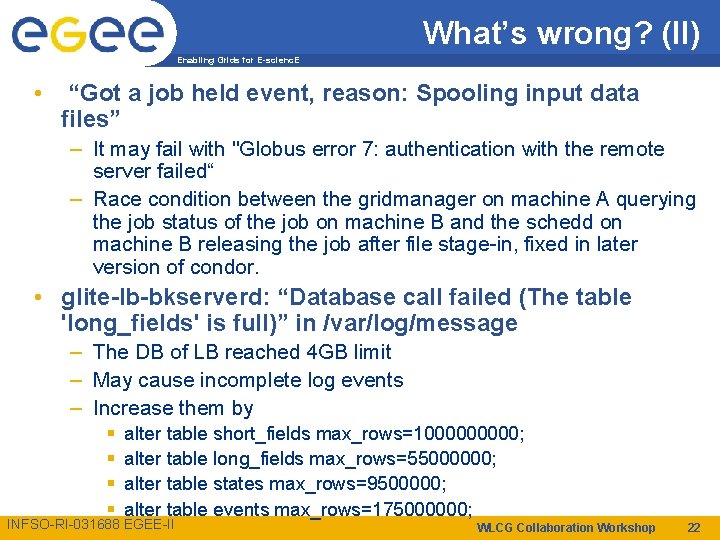 What’s wrong? (II) Enabling Grids for E-scienc. E • “Got a job held event,