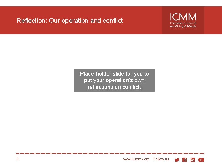 Reflection: Our operation and conflict Place-holder slide for you to put your operation’s own